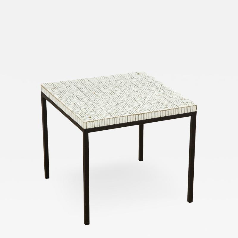 GLASS TILE TOP TABLE ON IRON BASE