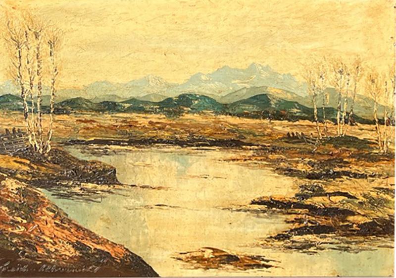 GOLD RUSH STREAM AMONGST MOUNTAIN RANGE PAINTING