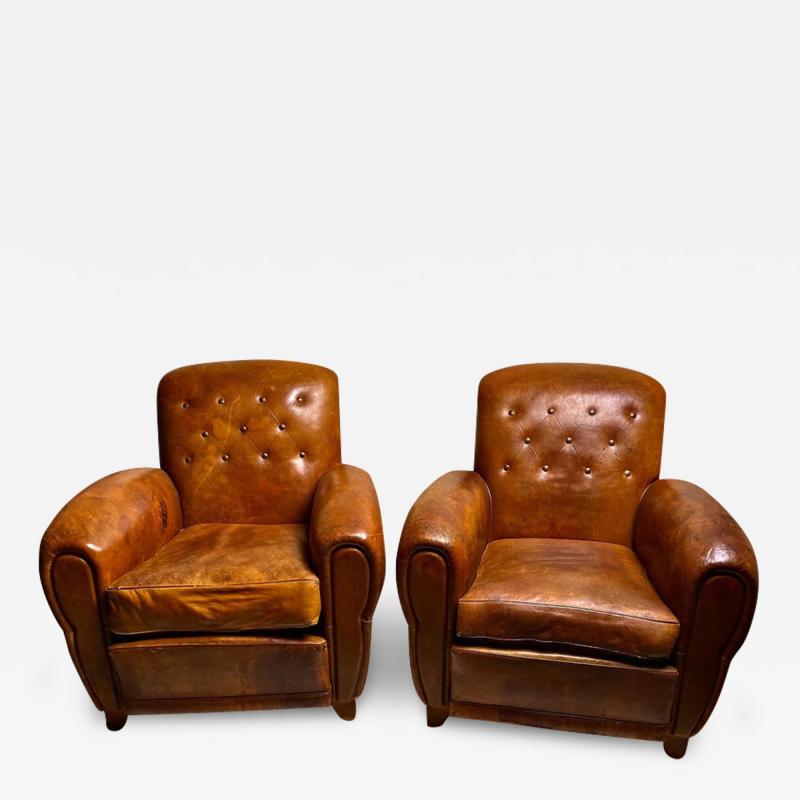GREAT PAIR OF ART DECO LEATHER CLUB CHAIRS