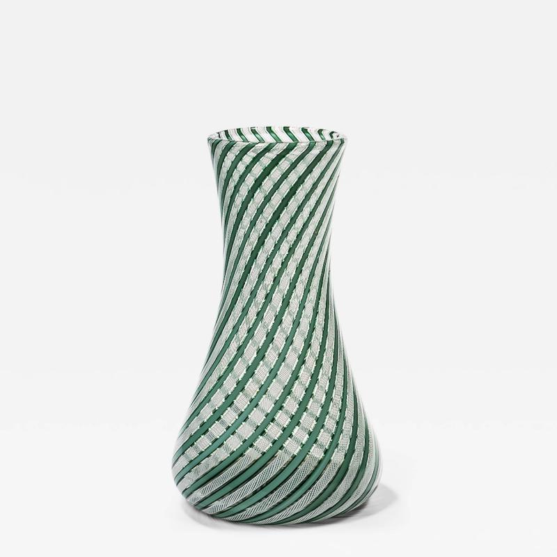 GREEN AND WHITE LATTICINO MURANO GLASS VASE