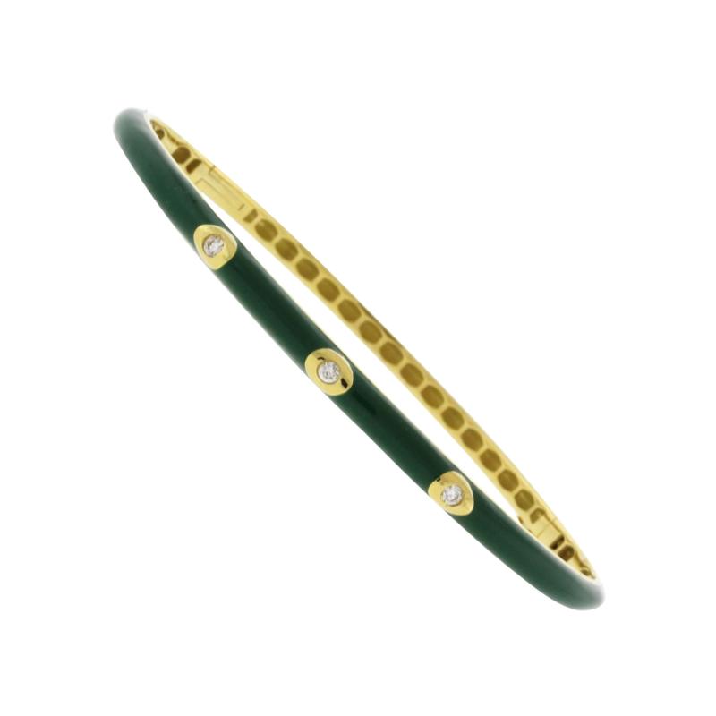 GREEN ITALIAN ENAMEL AND DIAMOND BANGLE BRACELET