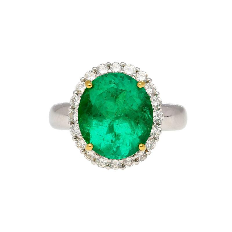 GRS Certified 5 03 Carat Oval Cut Minor Oil Colombian Emerald Ring with Diamond