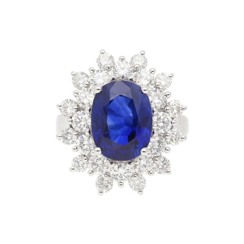 GRS Certified 5 79 Carat Oval Royal Blue Sapphire and Diamond Halo Ring