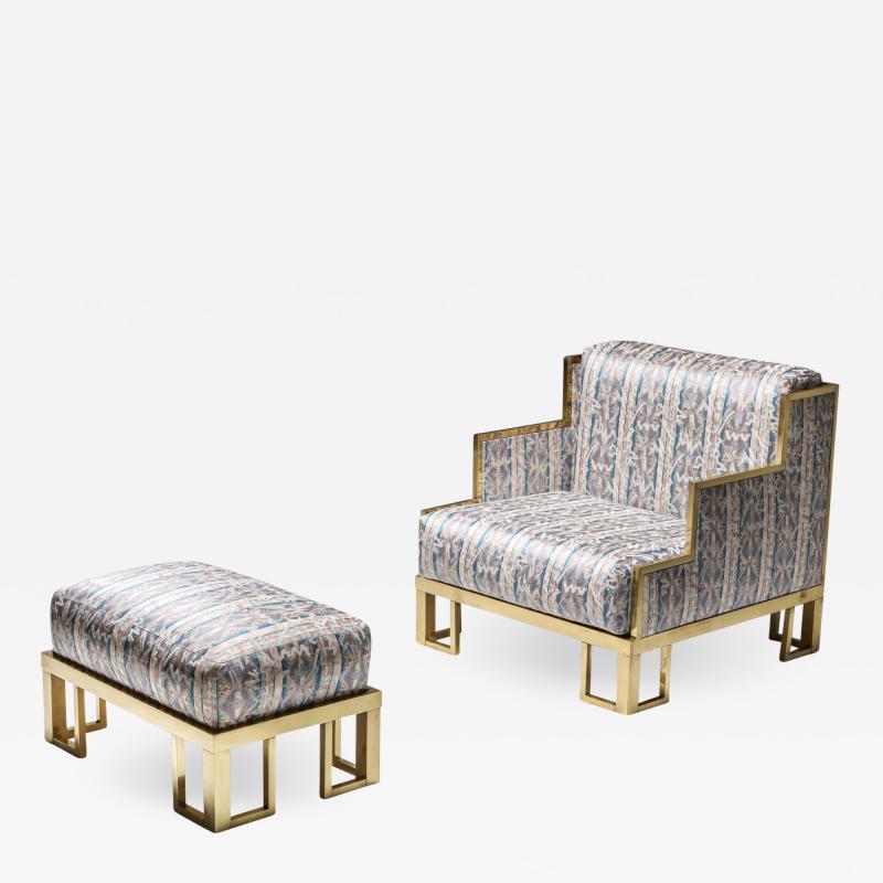 Gabriella Crespi Brass Gabriella Crespi Style Lounge Chair and Ottoman 1970s