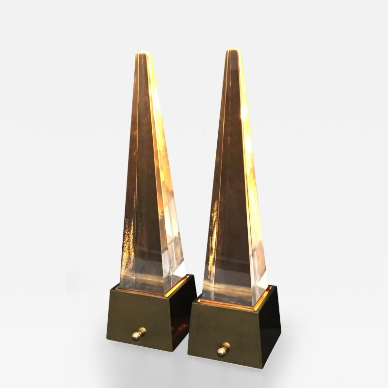 Gabriella Crespi Brass and Lucite Obelisk Lamps by Chapman