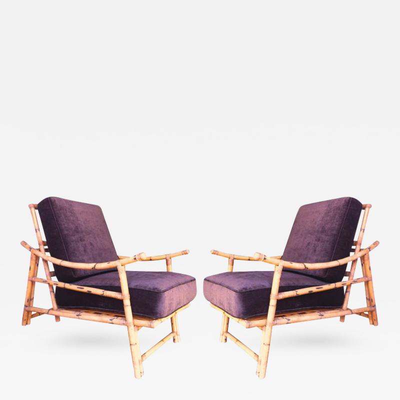 Gabriella Crespi Gabriella Crespi Style Pair of Bamboo Lounge Chairs