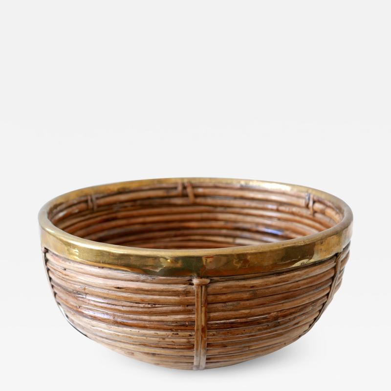 Gabriella Crespi Large Mid Century Modern Brass and Rattan Fruit Bowl or Centerpiece Italy 1960s