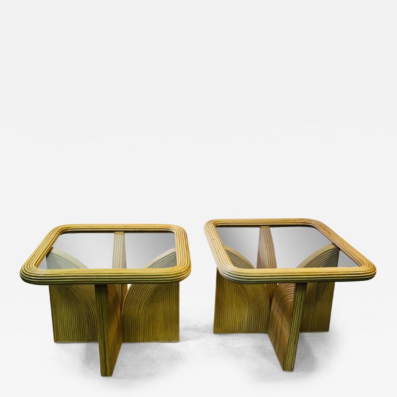 Gabriella Crespi MODERN PAIR OF PENCIL REED AND GLASS SIDE TABLES IN THE STYLE OF GABRELLA CRESPI