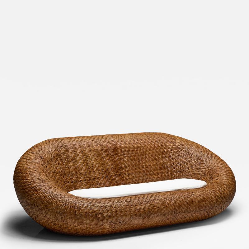 Gabriella Crespi Mid Century Woven Wicker Sofa France 1970s