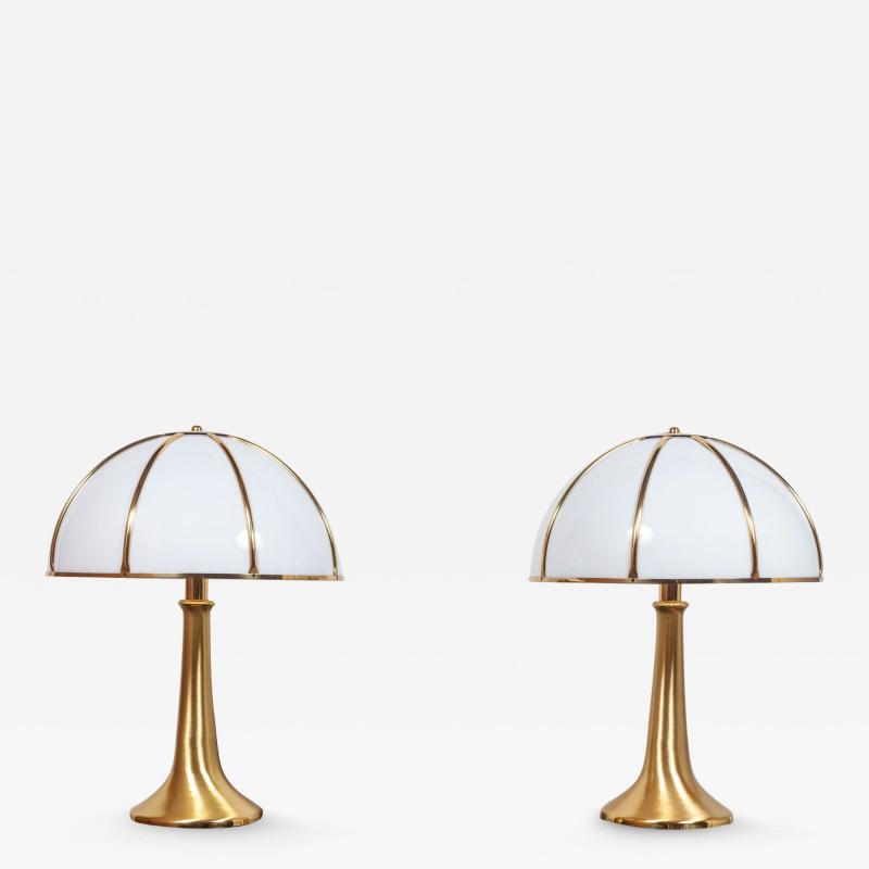 Gabriella Crespi Pair of Large Gabriella Crespi Fungo Table Lamps in Brushed Brass and Acrylic