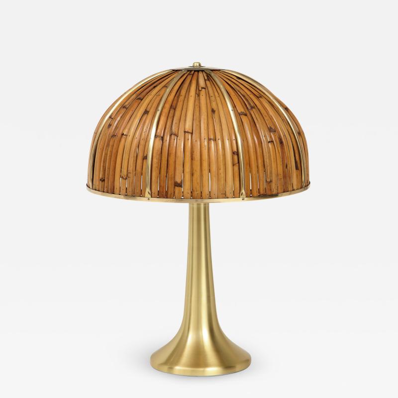 Gabriella Crespi Rare Large Fungo Table Lamp in Bamboo and Brass by Gabriella Crespi