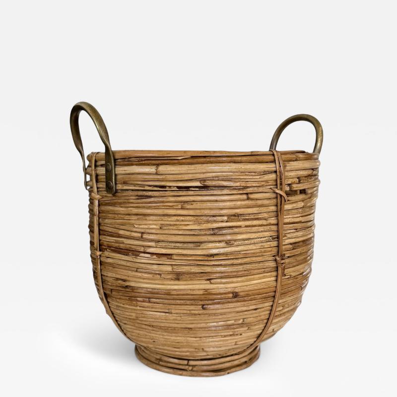 Gabriella Crespi Vintage Rattan Basket with Brass Handles