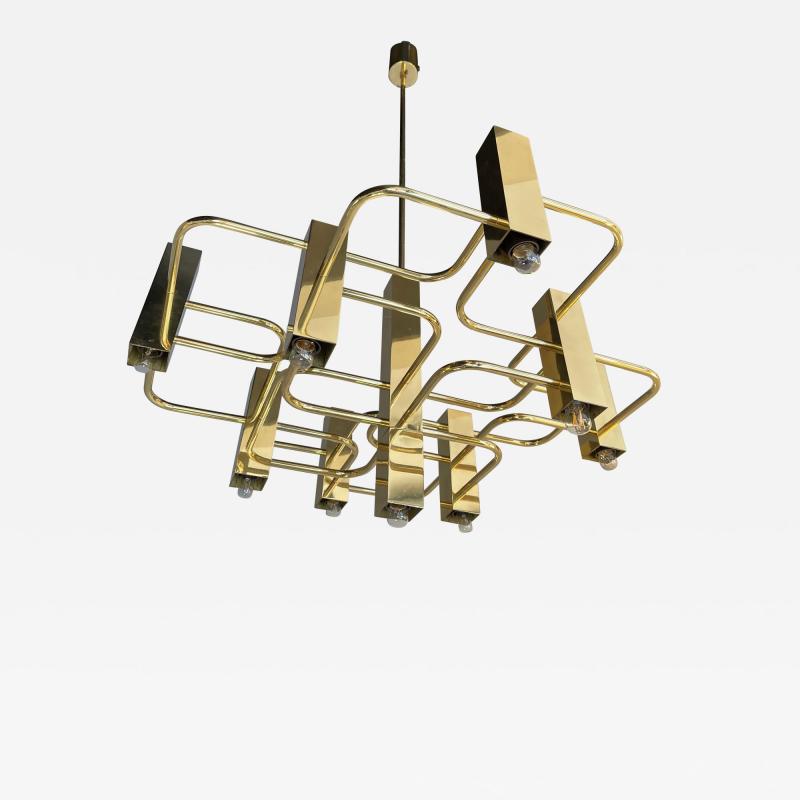 Gaetano Sciolari Brass Chandelier by Sciolari for Boulanger Belgium 1970s