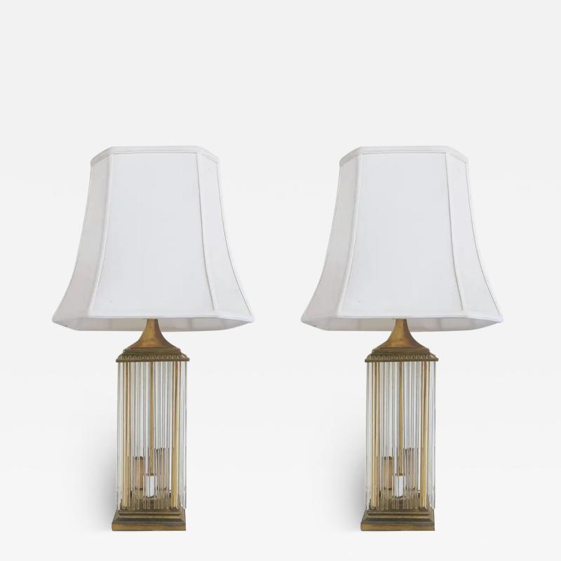 Gaetano Sciolari Brass and Glass Rod Table Lamps Gaetano Sciolari Lightolier Attributed Pair