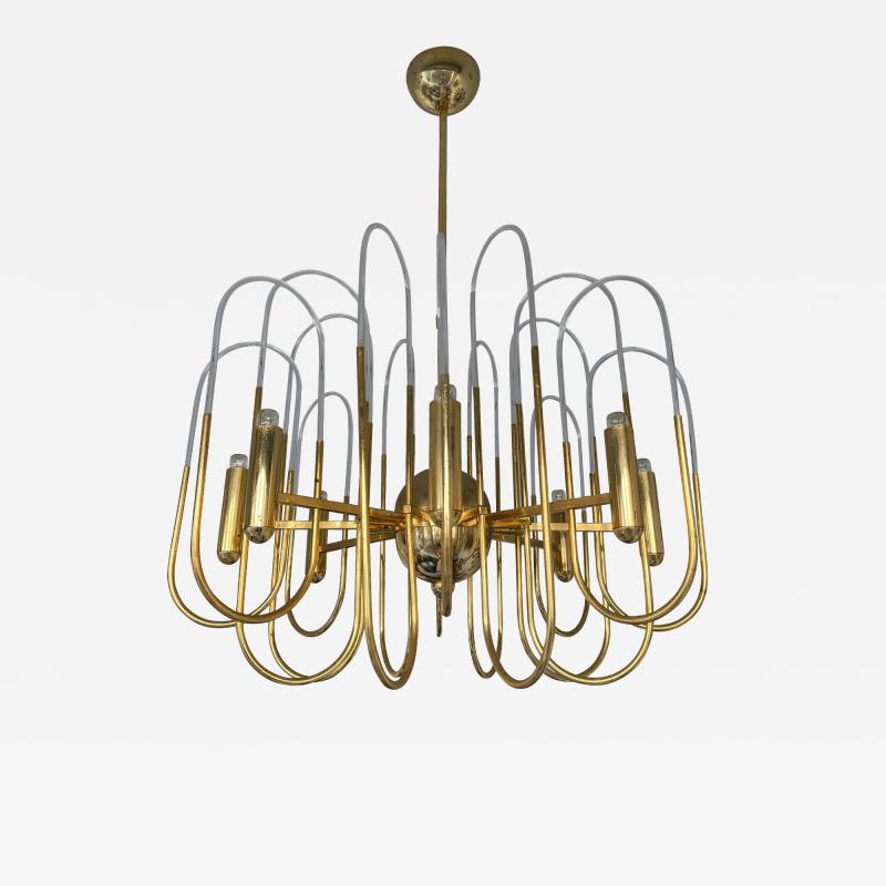 Gaetano Sciolari Chandelier Astrolab Brass and Glass by Sciolari Italy 1970s