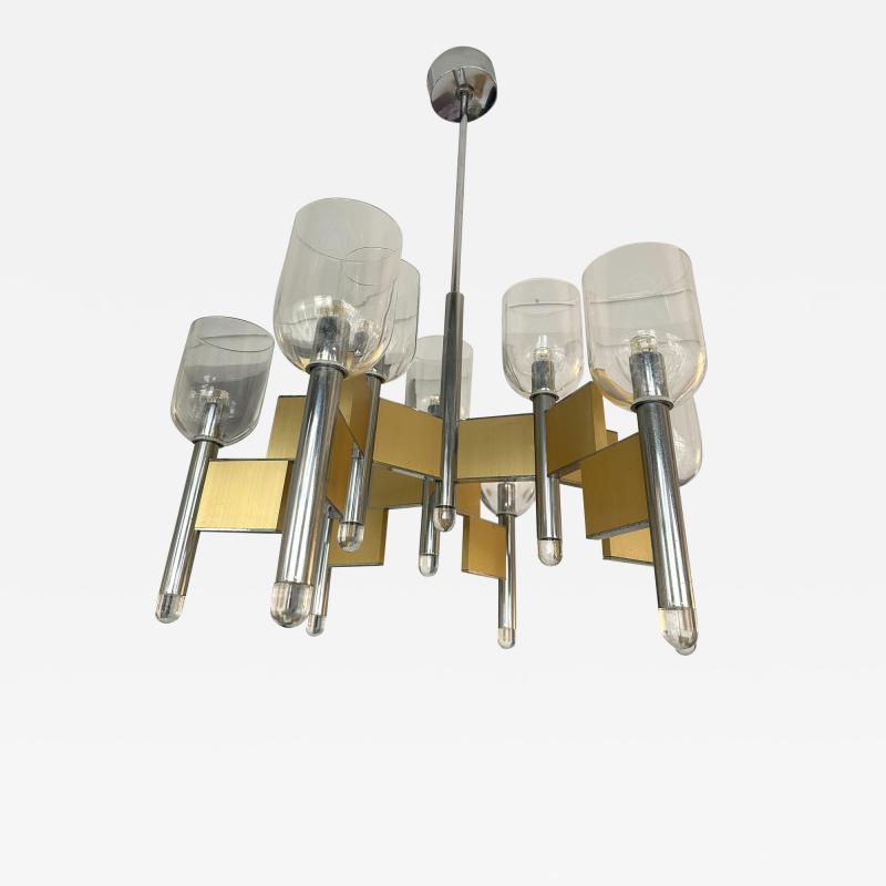 Gaetano Sciolari Chandelier Brass Chrome and Murano Glass by Sciolari Italy 1970s