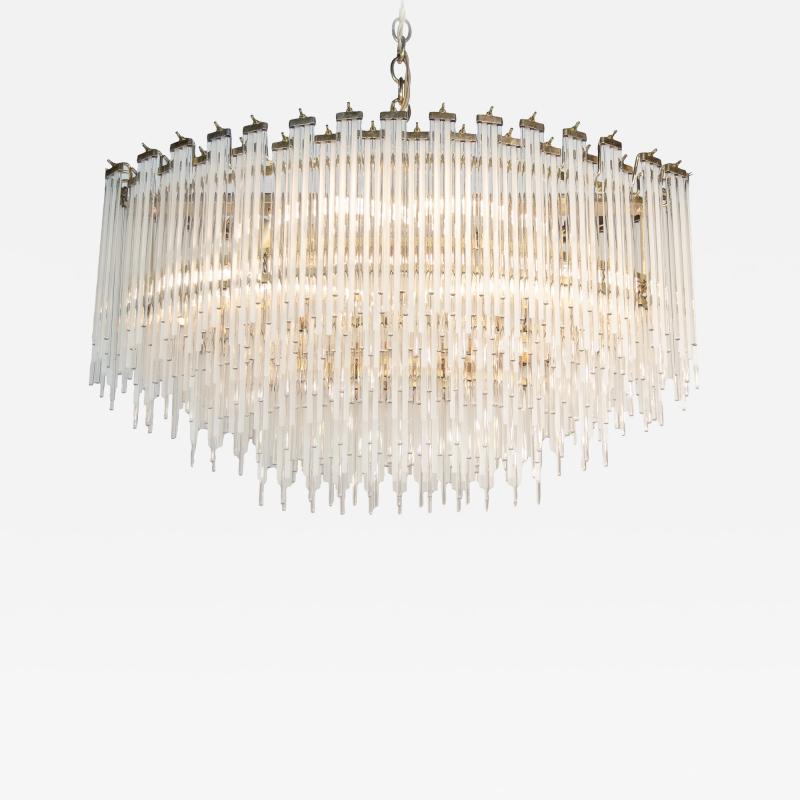 Gaetano Sciolari Clear Frosted Prism Rod Brass Oblong Chandelier