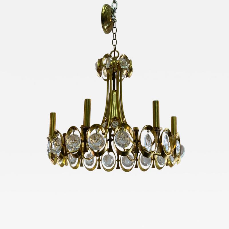 Gaetano Sciolari GAETANO SCIOLARI MODERNIST GOLDTONE AND GLASS PRISM CHANDELIER