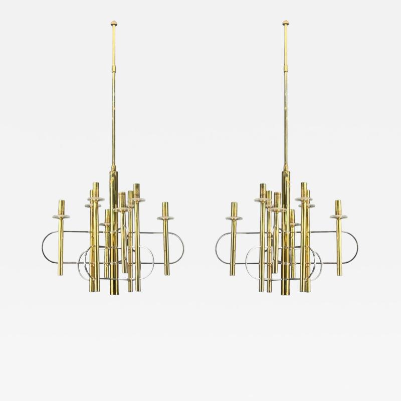 Gaetano Sciolari Gaetano Sciolari Brass Metal Glass Pendant Lights Italy 1970s