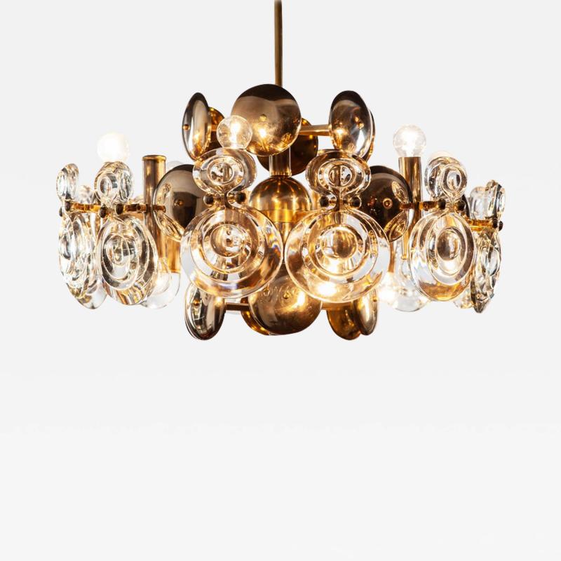 Gaetano Sciolari Gaetano Sciolari Fabulous Brass and Glass Lens Chandelier Italy 1960s