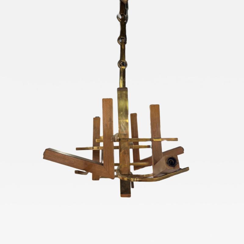 Gaetano Sciolari Gaetano Sciolari Italian Modern Wood and Brass Eight Light Chandelier