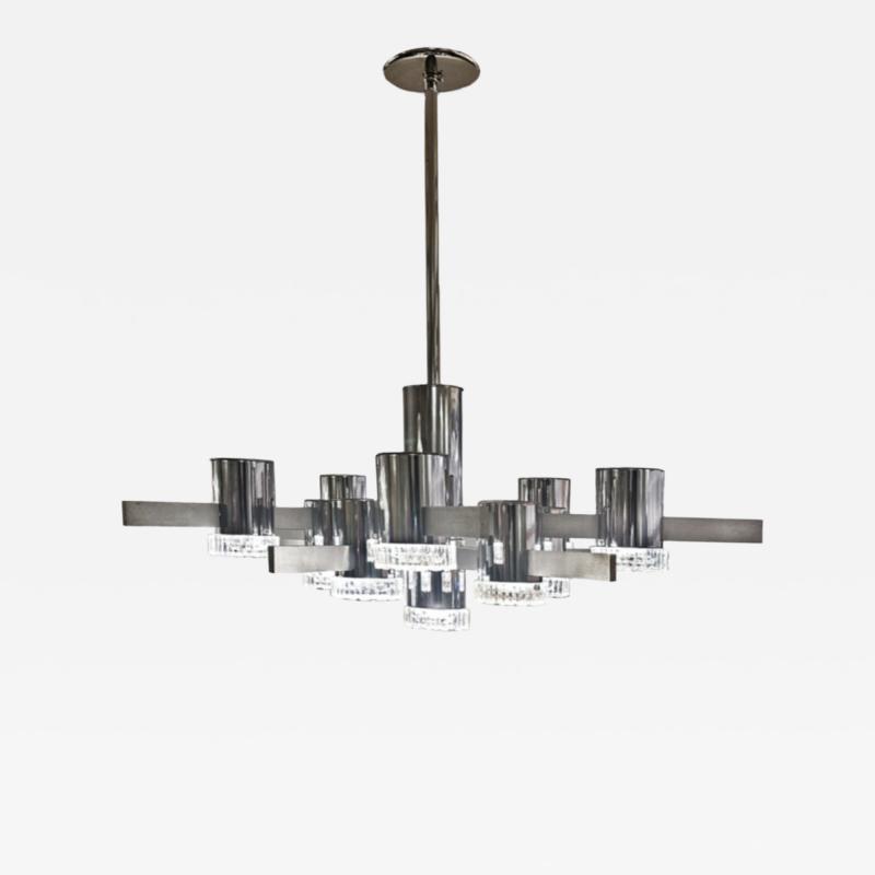 Gaetano Sciolari Gaetano Sciolari Modernist Chrome and Brushed Aluminum Chandelier 1960s