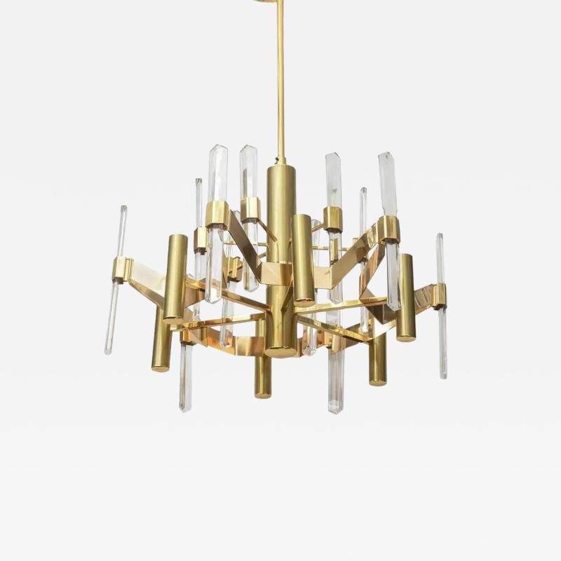 Gaetano Sciolari Gaetano Sciolari Six Light Chandelier Gold Plated Brass and Vertical Faceted