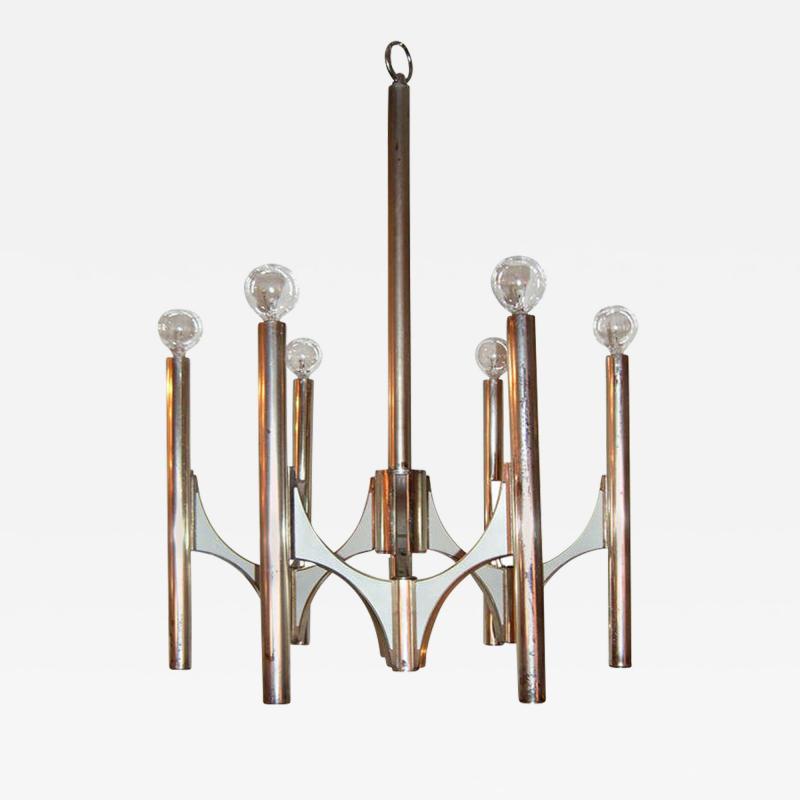 Gaetano Sciolari Italian Mid Century Modern Six Arm Chandelier Designed by Gaetano Sciolari