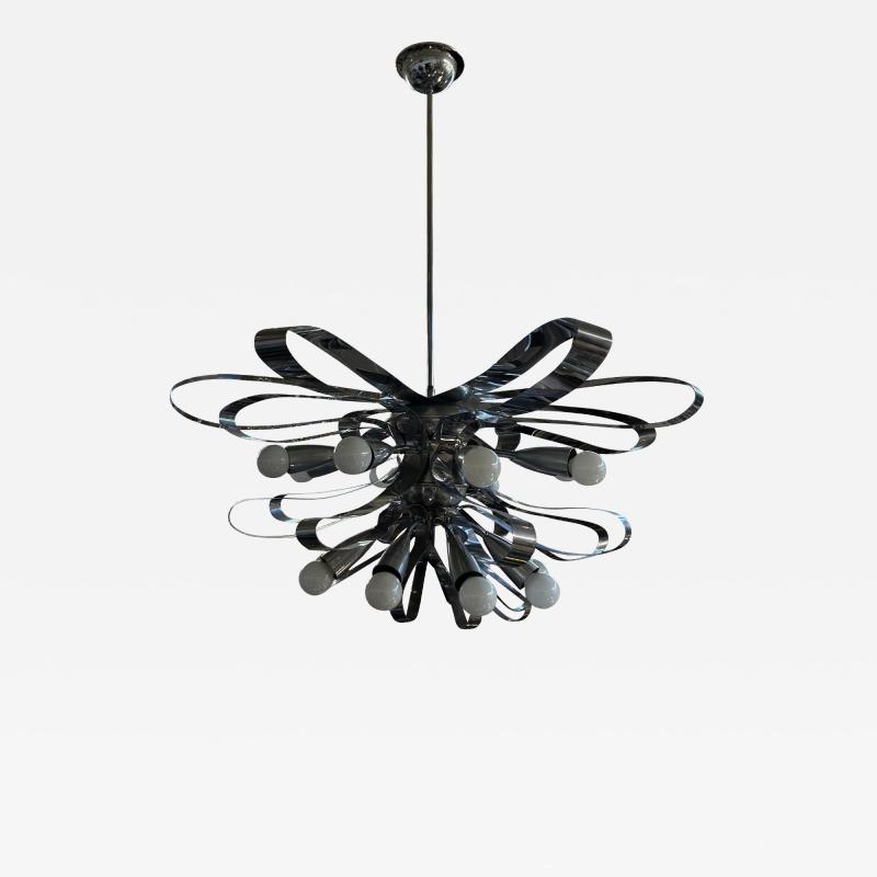 Gaetano Sciolari Italian Modern Chrome Chandelier By Gaetano Sciolari