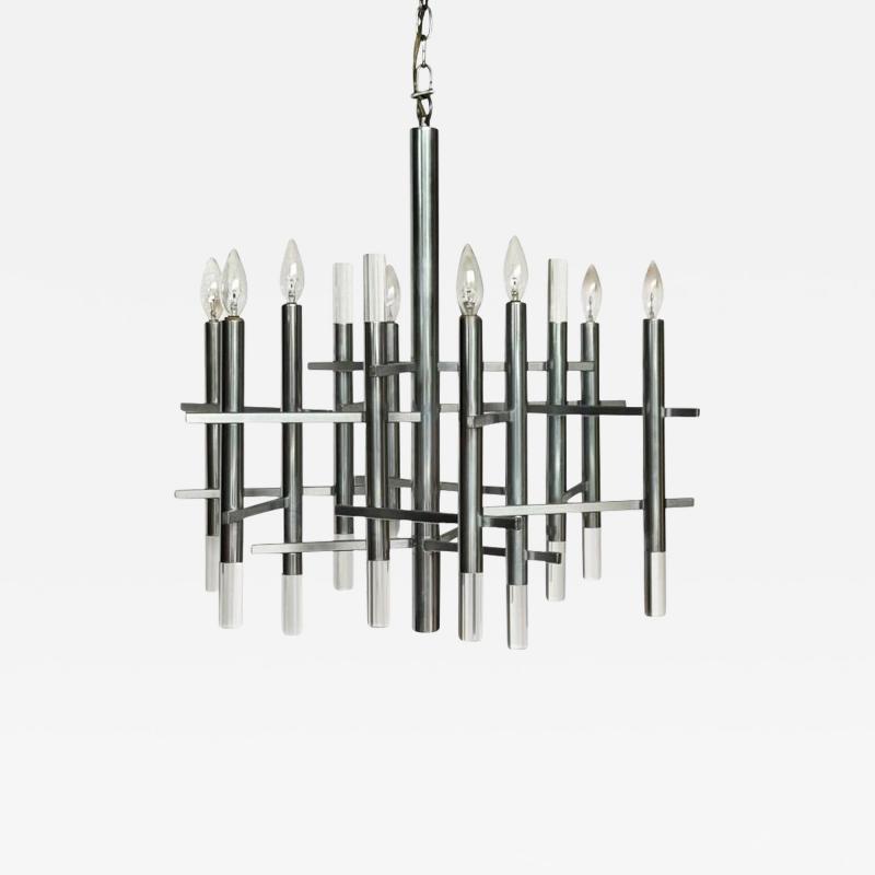 Gaetano Sciolari Large Mid Century Modern Italian Chrome Lucite Chandelier by Gaetano Sciolari