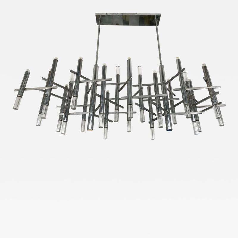 Gaetano Sciolari Long Chandelier Metal and Lucite by Sciolari Italy 1970s