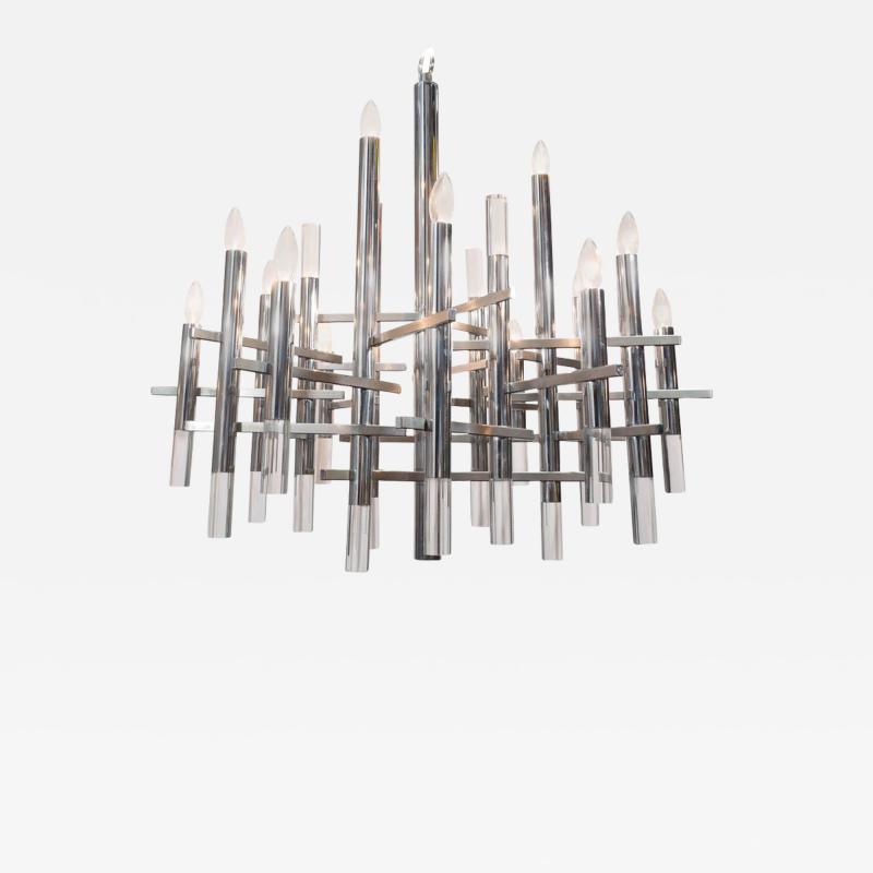 Gaetano Sciolari Mid Century Chrome and Lucite Segment Chandelier by Gaetano Sciolari