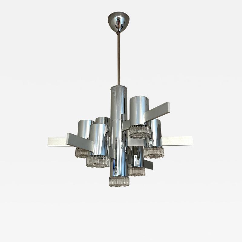 Gaetano Sciolari Modernist 7 Light Ceiling Fixture by Sciolari in Steel Glass