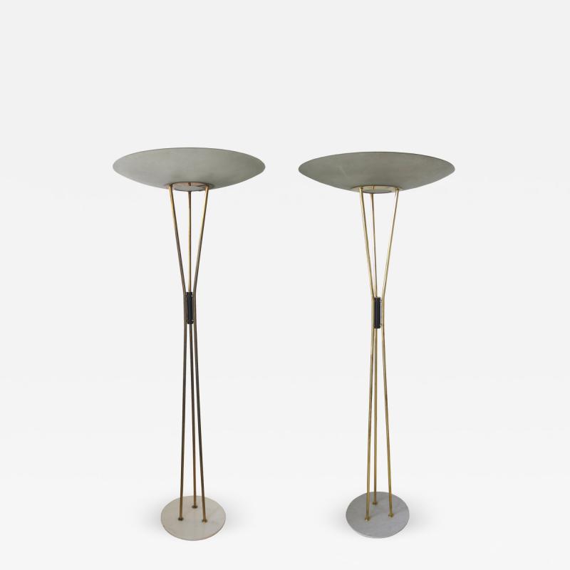 Gaetano Sciolari Pair of Floor Lamps in Glass Brass and Marble