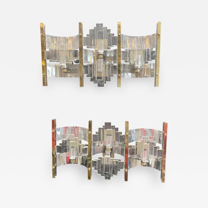 Gaetano Sciolari Pair of Large Wall Sconces by Gaetano Sciolari 1960 