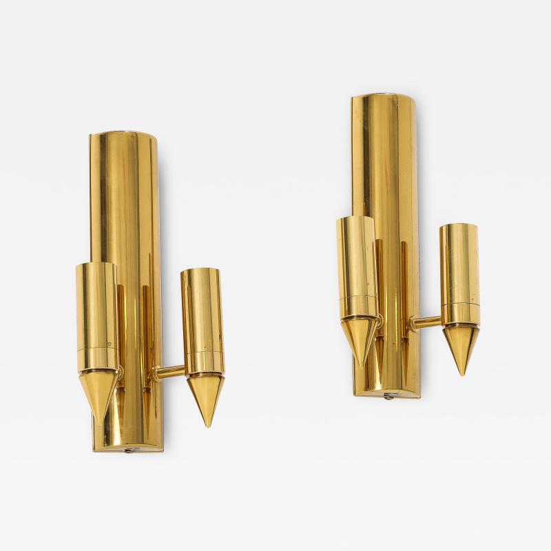 Gaetano Sciolari Pair of Rare form 1970s Golden Brass Sconces by Gaetano Sciolari 