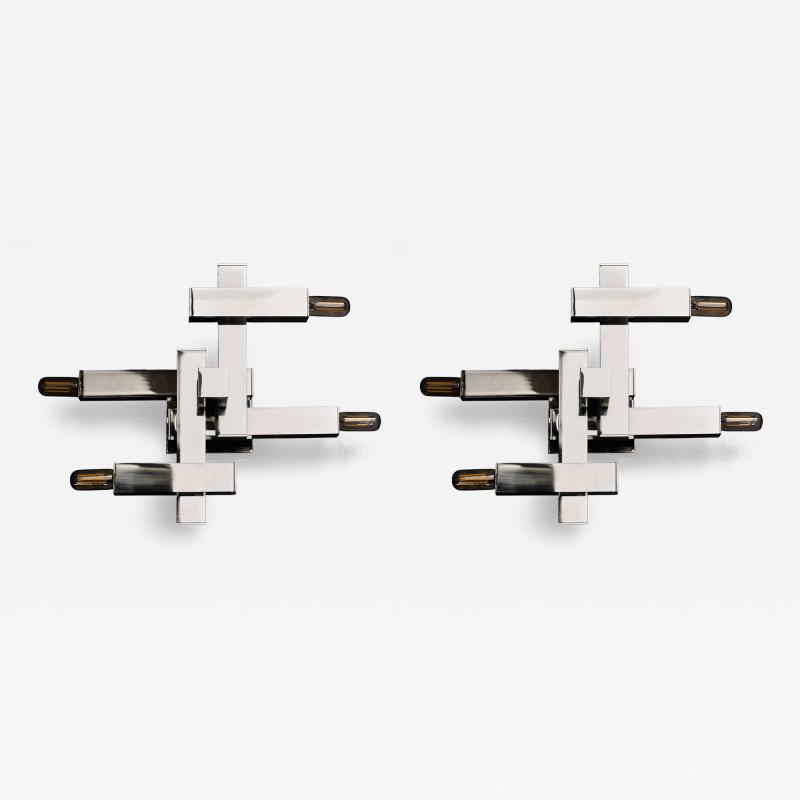 Gaetano Sciolari Pair of Small Cubic Chrome Wall Sconces by Gaetano Sciolari
