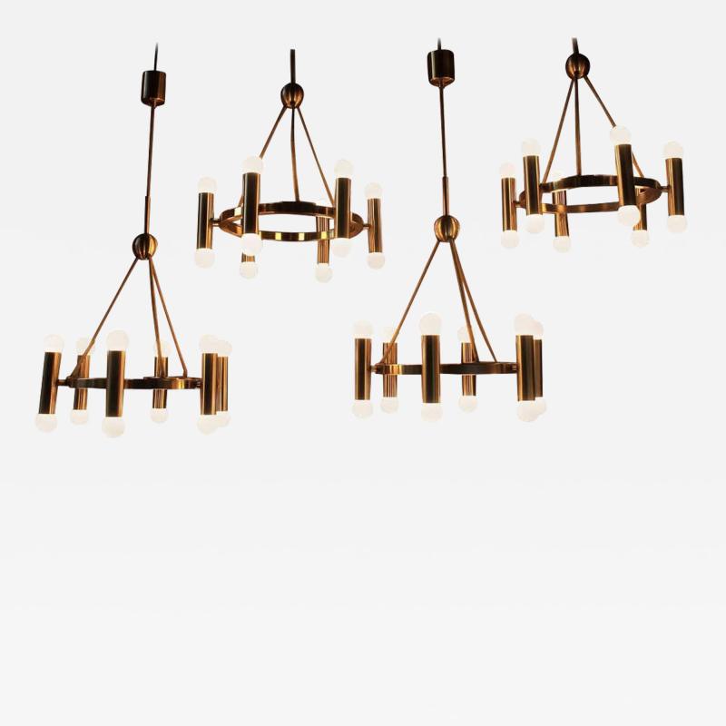 Gaetano Sciolari Set of 4 Church Chandelier Heavy Brass Germany 1960s