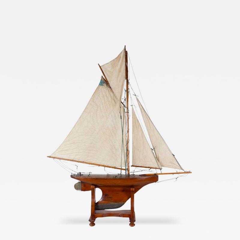 Gaff Rigged Cutter Wooden Pond Yacht Circa 1920