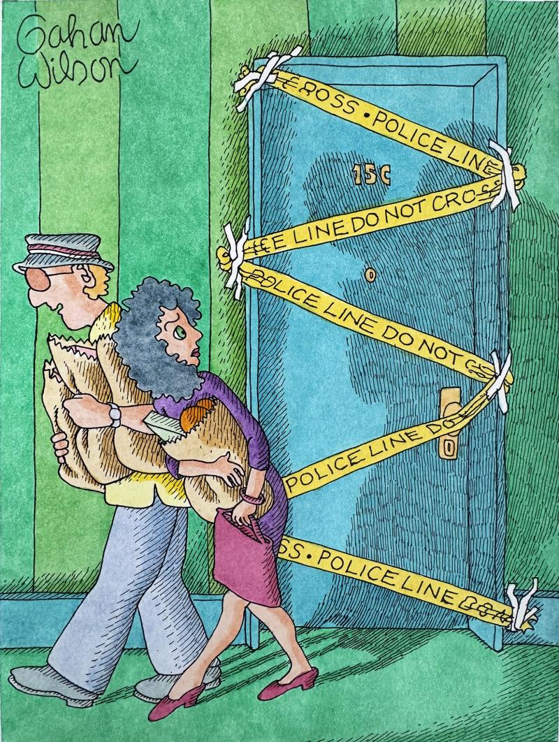 Gahan Wilson Murder Behind a Blue Door Crime Scene Noir Cartoon