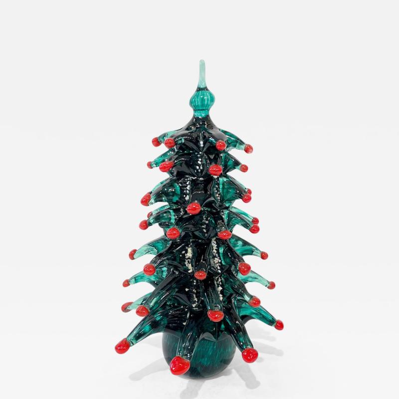 Galliano Ferro Contemporary Italian Modern Green Red Murano Glass Christmas Tree Sculpture