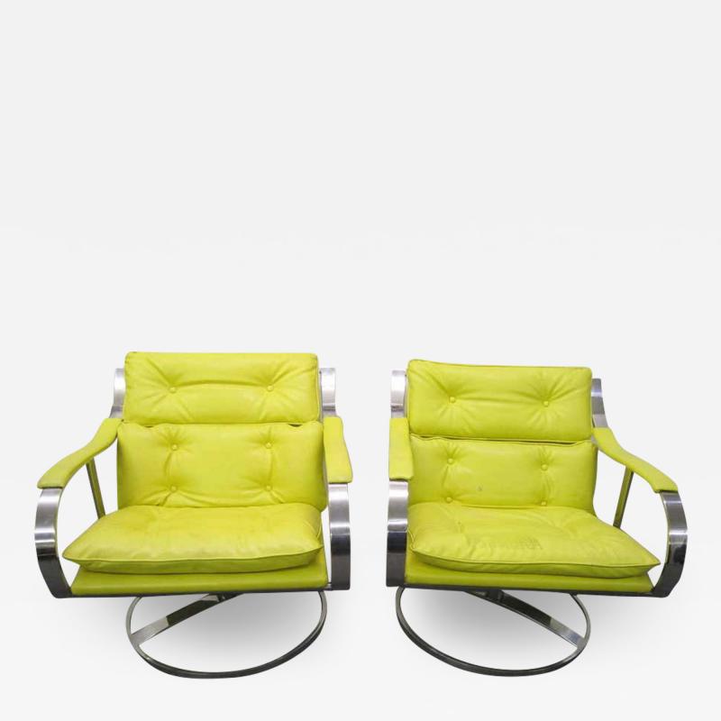 Gardner Leaver Pair of Gardner Leaver for Steelcase Oversized Chrome Swivel Lounge Chairs