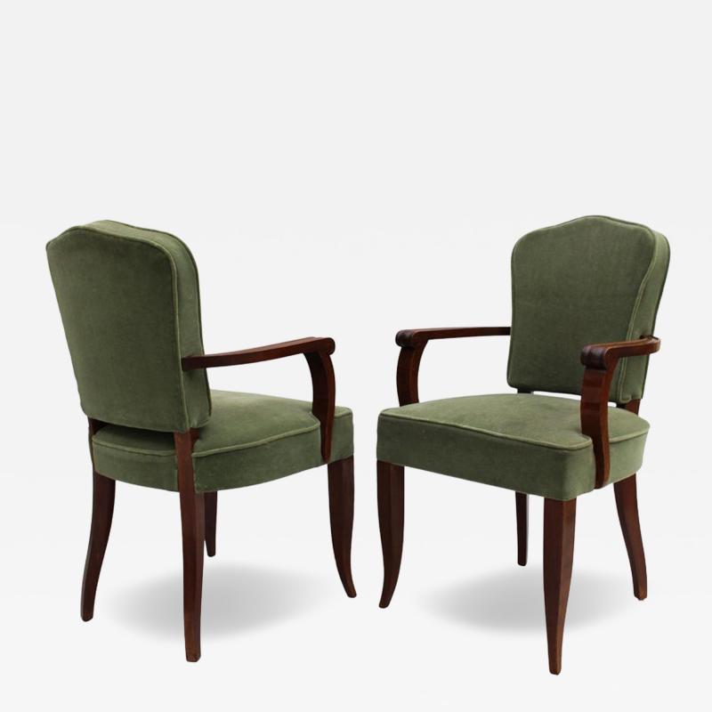 Gaston Poisson Pair of Fine French Art Deco Mahogany Armchairs by Gaston Poisson