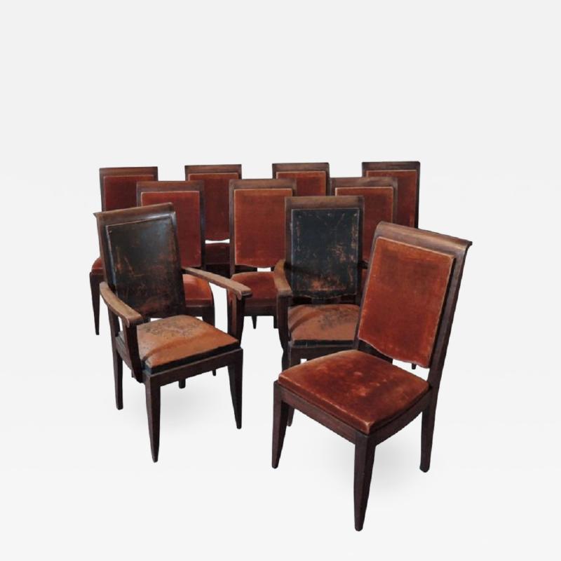 Gaston Poisson SET OF 10 FRENCH ART DECO MAHOGANY CHAIRS BY GASTON POISSON 8 SIDE AND 2 ARM 