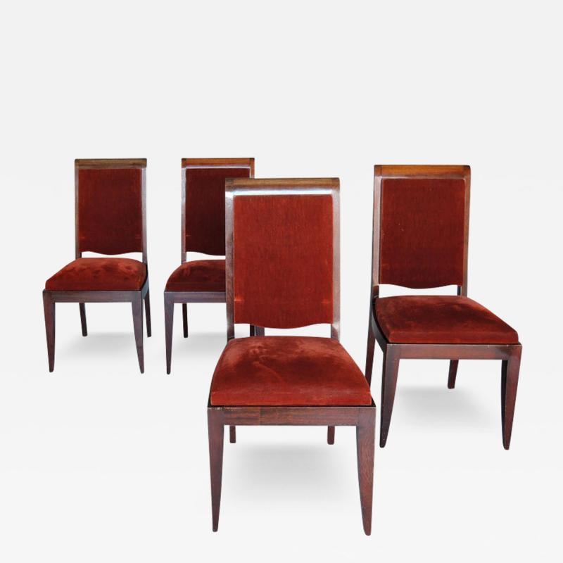 Gaston Poisson Set of 4 French Art Deco Mahogany Dining Chairs by Gaston Poisson