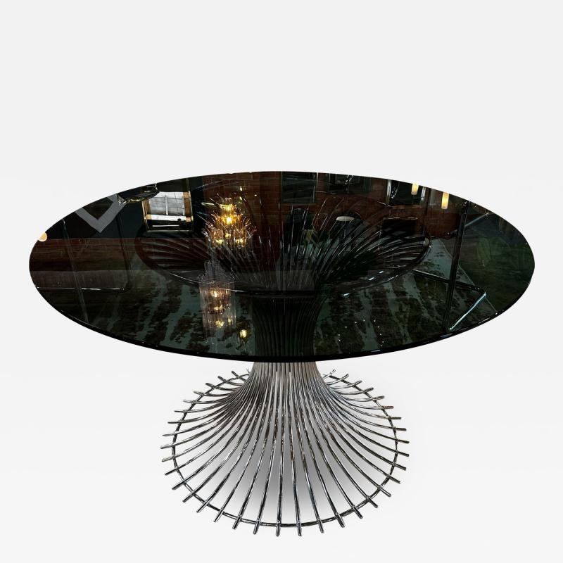 Gastone Rinaldi Gastone Rinaldi Table in Chromed Metal and Smoked Glass 1970s