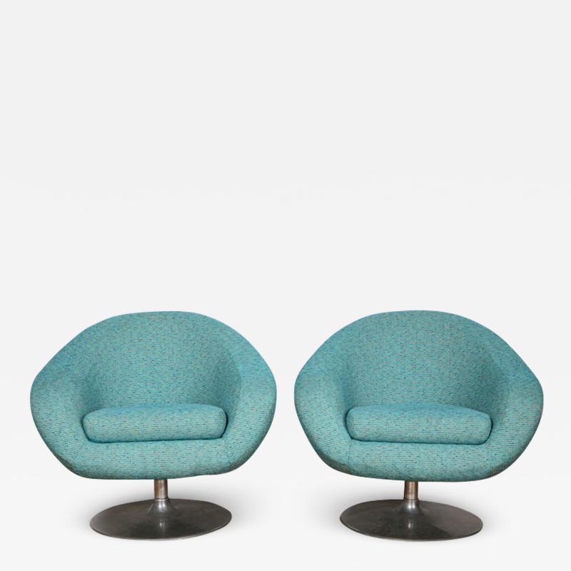 Gastone Rinaldi Pair of Swivel Lounge Chairs by Gastone Rinaldi in Turquoise Tweed 1970 Italy
