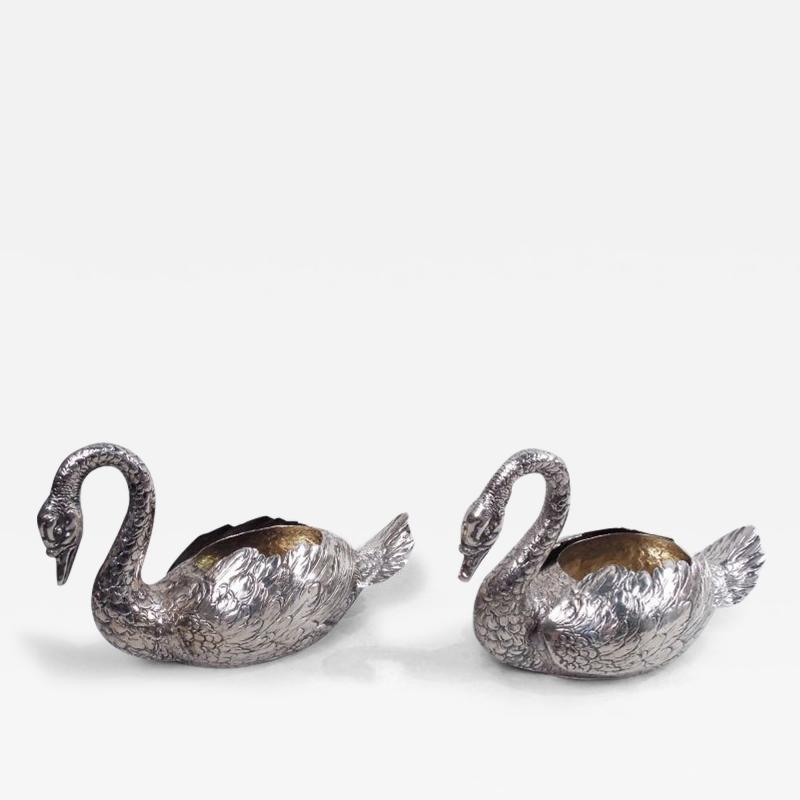 Gebr der Neumann Pair of German Silver Swans with Hinged Wings by Gebr der Neumann