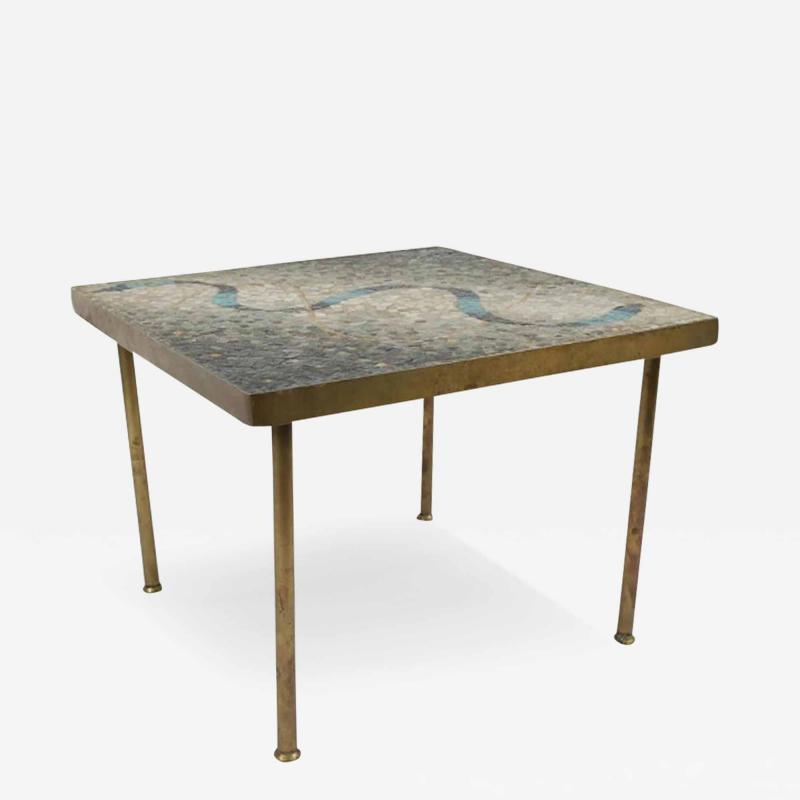 Genaro Alvarez MOSAIC TILE AND BRASS SIDE TABLE BY GENARO ALVAREZ