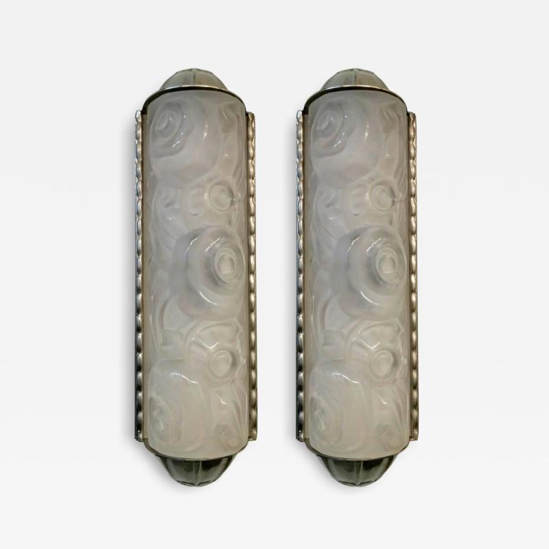 Genet et Michon French Art Deco Flower Wall Sconces by G net et Michon
